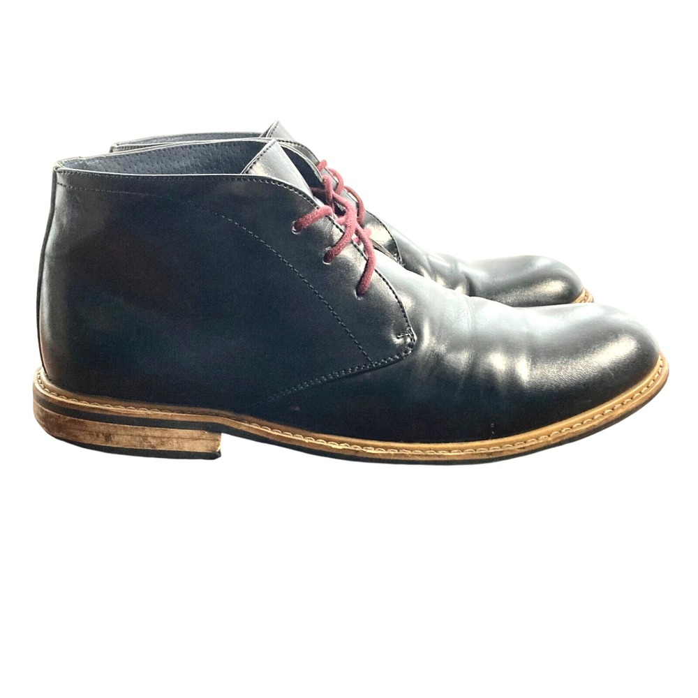 Bruno Marc Mens Bergen 02 Black Leather Chukka Boot 10.5 Ankle Burgundy Laces